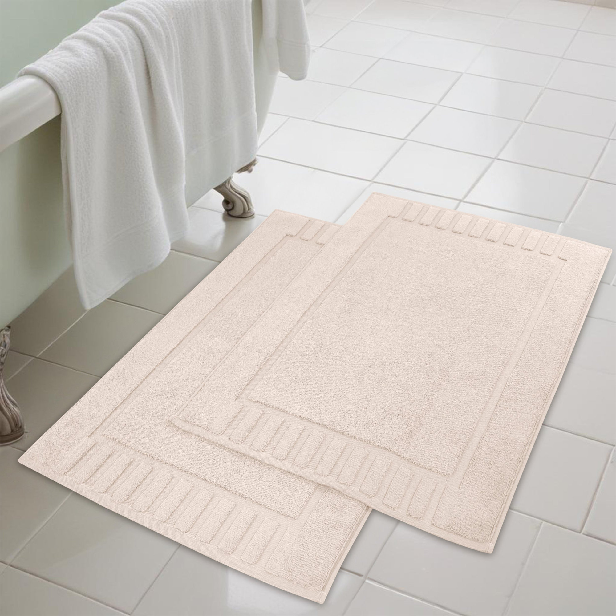 Pardue Cotton Bath Mat, Ivory, Geometric
