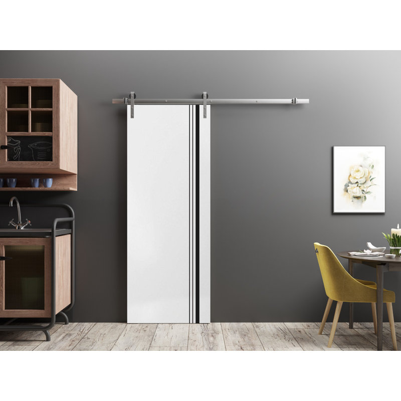 Porte de grange en bois massif massif, Satin blanc, 36 po x 80 po