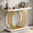 Faux Marble Console Table Accent Sofa Table with Geometric Metal Base-1269533498