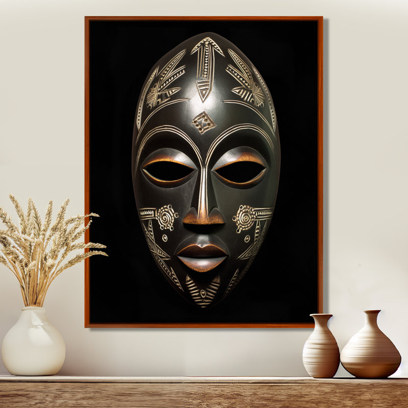 Masque africain traditionnel et ethnique V - art mural tribal africain, H 32 po x l 24 po x P 1 po, Cadre flottant brun