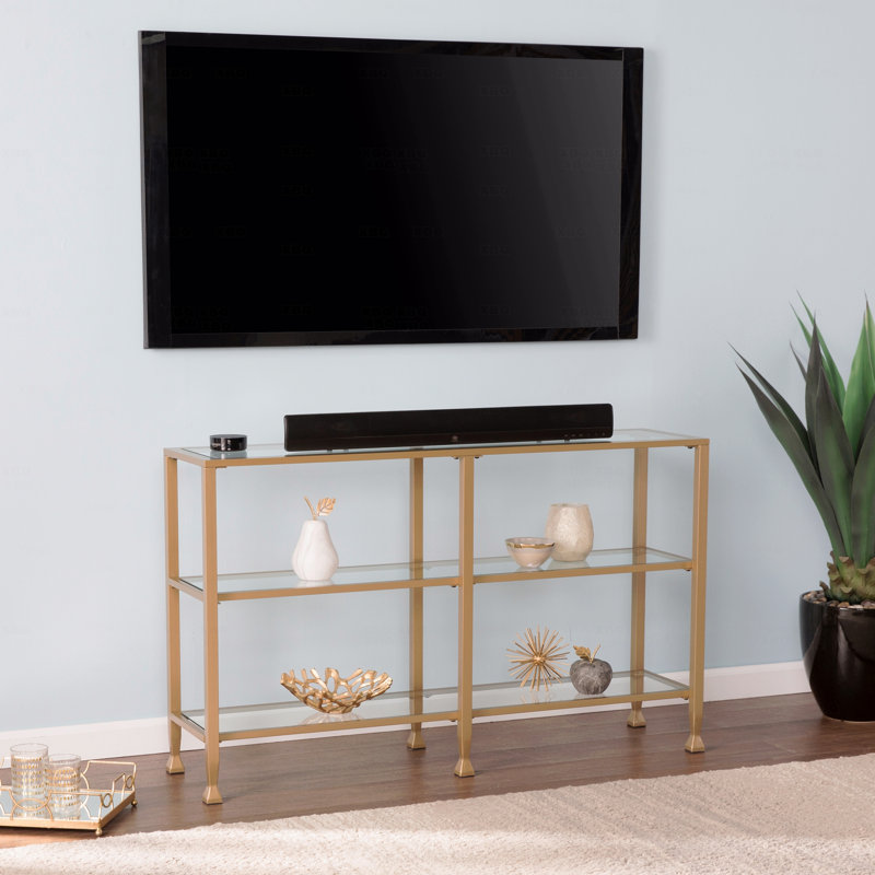 Console étroite en métal avec tablettes en verre