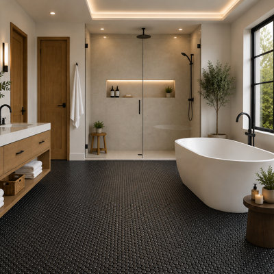 Mosaïques Tuxedo rondes noires de 3/4 po