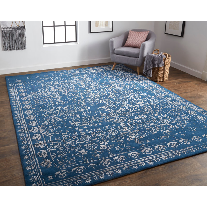 Tapis bleu touffeté à la main Leeson, Rectangle 8 pi x 10 pi