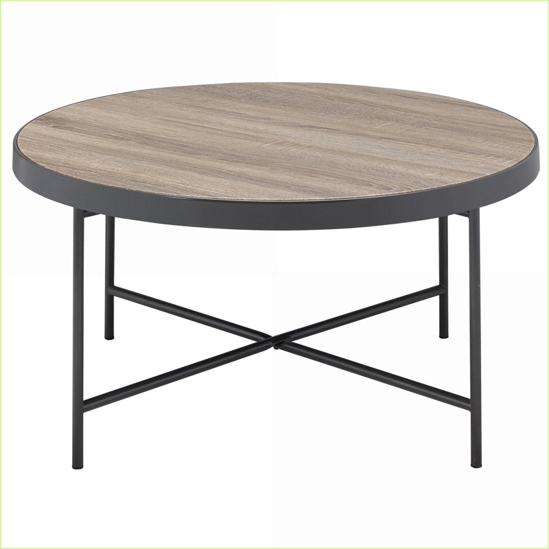 Chêne gris industriel patiné Table basse noire avec structure en X stable, grande surface pour le salon