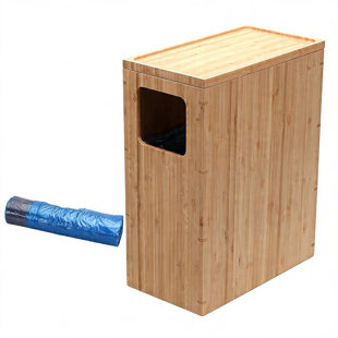 Poubelle mince en bambou avec couvercle, 1 (naturel)