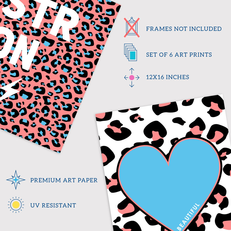 Leopard Pattern Bold Shapes - 3 Piece No Frame Print Set, Multicoloured Blue, 40.5cm H x 30.5cm W x 0.3cm D