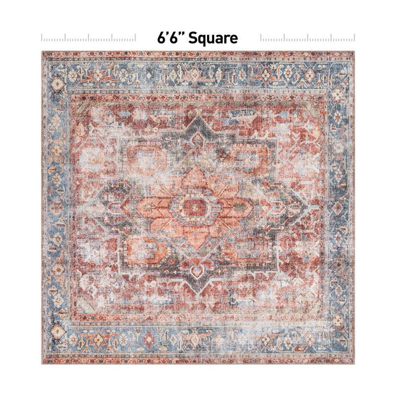 Tapis multicolore tissé à plat à la machine Alice, Carré 6 pi 7 po