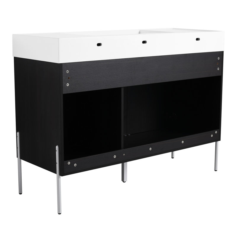 Armoire de salle de bain moderne de 48 po avec lavabo en résine et matériaux de meuble-lavabo sur pieds de style tendance
