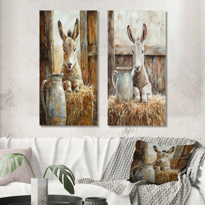 Portrait d'âne à la grange I - Collection d'art mural animaux 2 pièces