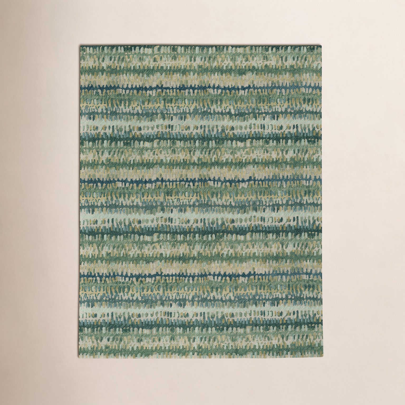 Paint Chip Moss Hand-Hooked Abstract Wool Rug, Rectangle 2' x 3'