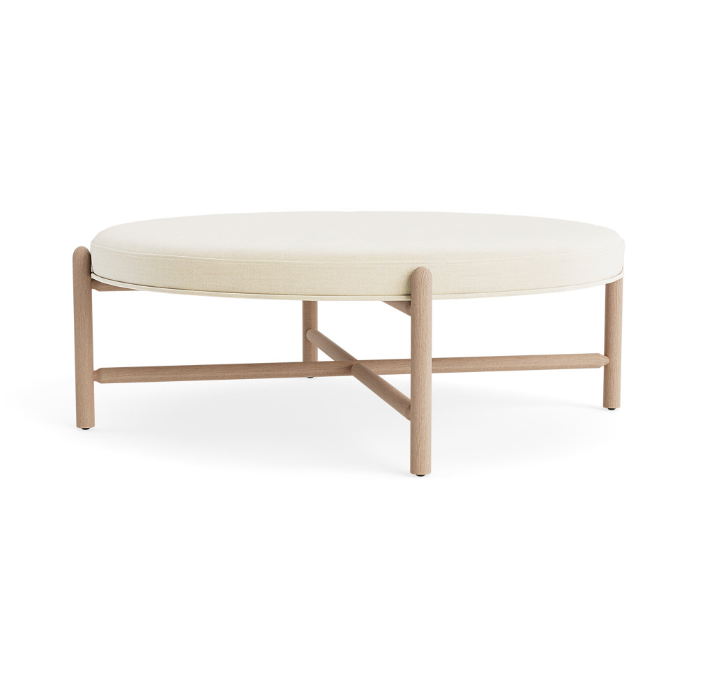 Vane 48" Round Ottoman, Cream, Oak