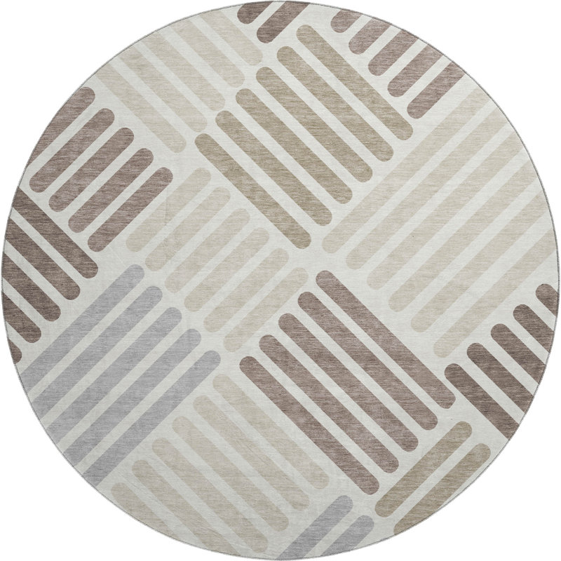 Premium Machine Washable Mayfield AMF2339 Geometric Rug, Ivory, 8' Round