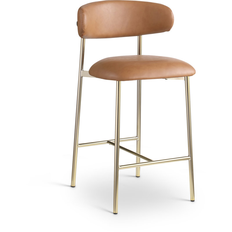 Lupita Vegan Leather Counter Stool, Brushed Gold, Cognac Vegan Leather