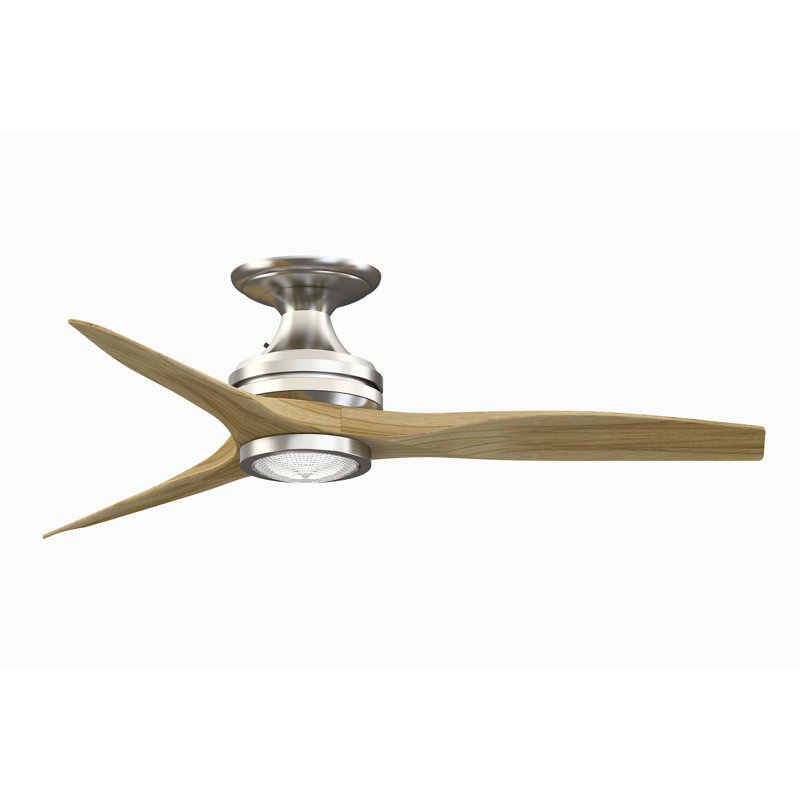 Spitfire 48 inch Flush Indoor/Outdoor Ceiling Fan with LED Light Kit - Brushed Nickel with Natural Blades, Brushed Nickel