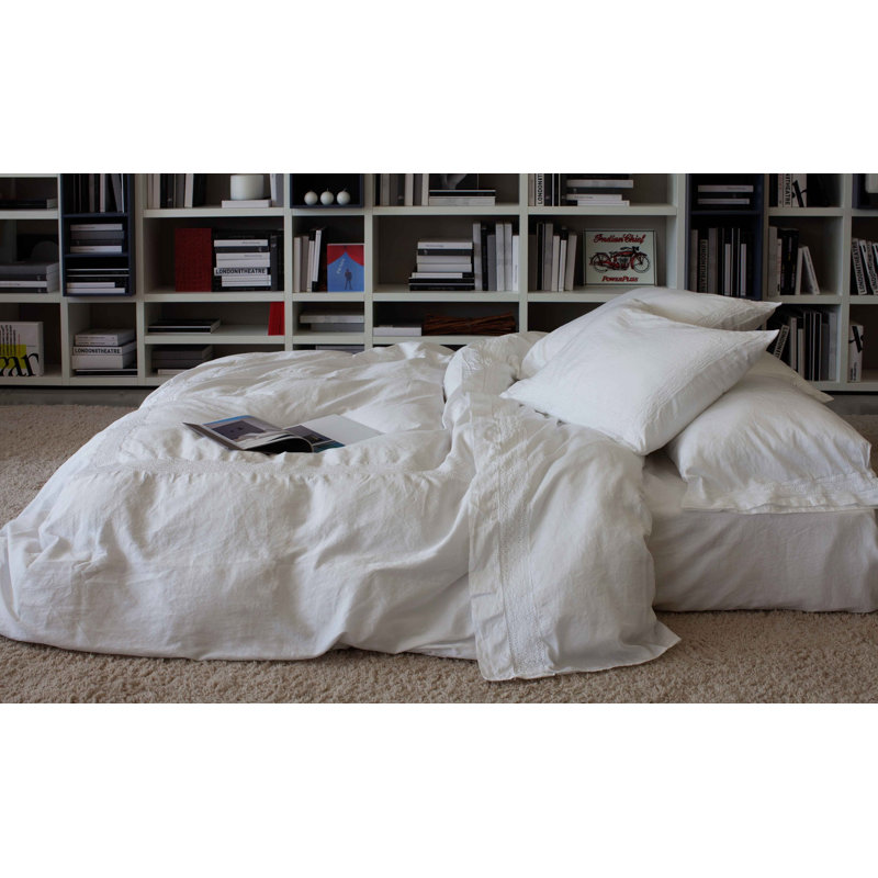 Viola Lace Sateen Pillow Case, Standard Pillow Case, White