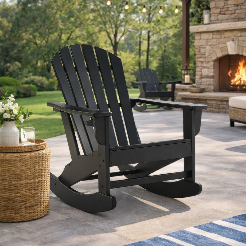 Chaise berçante d'extérieur en polyéthylène Caty, Noir