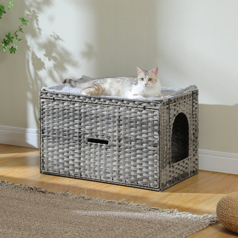 19.7" Rattan Cat Litter Cabinet , Gray