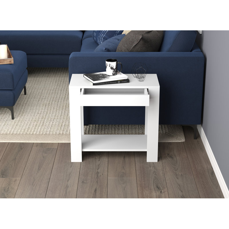 Farrah End Table with Storage, White