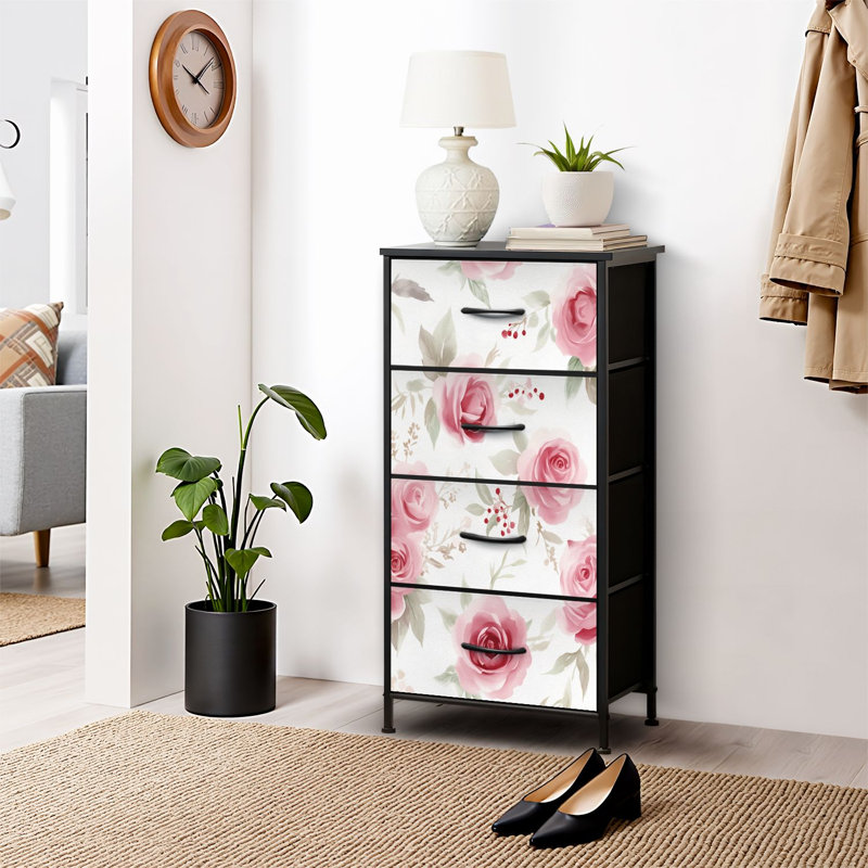 4 Drawer Dresser for Bedroom, Narrow Chest of Drawers, Wooden Top and Study Iron Frame 18"x37.5"-(WxH)