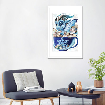 Cozy Cocoa Lil Dragon - reproduction d'art murale - papier d'art encadré