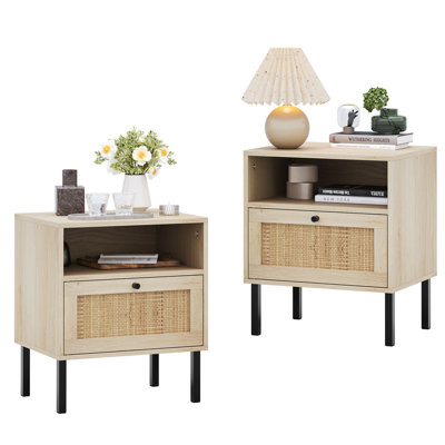 Aimara Rectangular Nightstand with Rattan Door