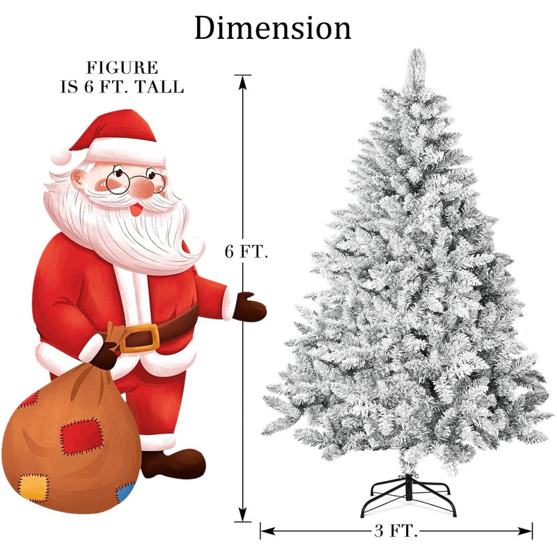 6' Snow Flocked Artificial Christmas Tree With Metal Stand, Green