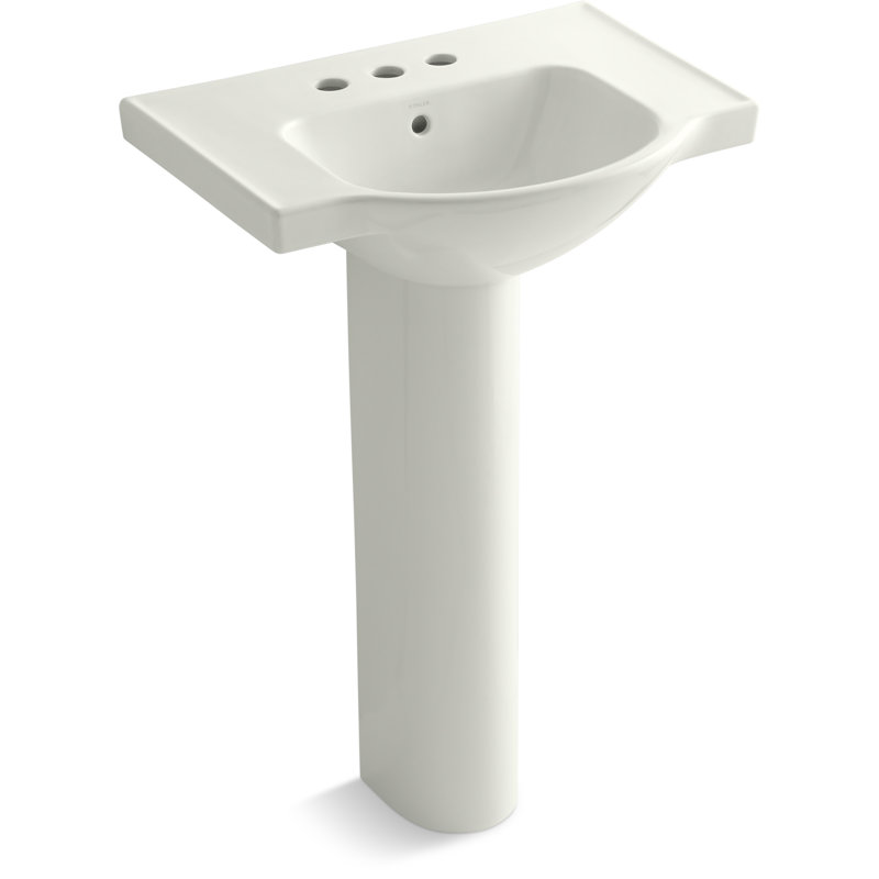 Veer™ Ceramic Pedestal Bathroom Sink with Overflow, Dune, 35.5" H x 24" L x 18.25" W, 4" Centers