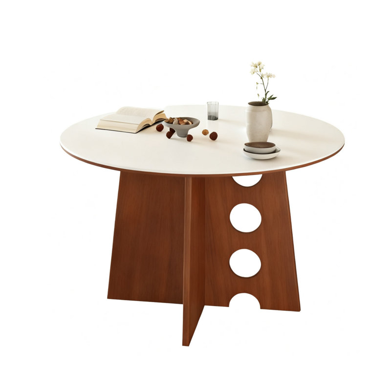 White&Walnut Round Sintered Stone Dining table, 29.53"H x 39.37"L x 39.37"W