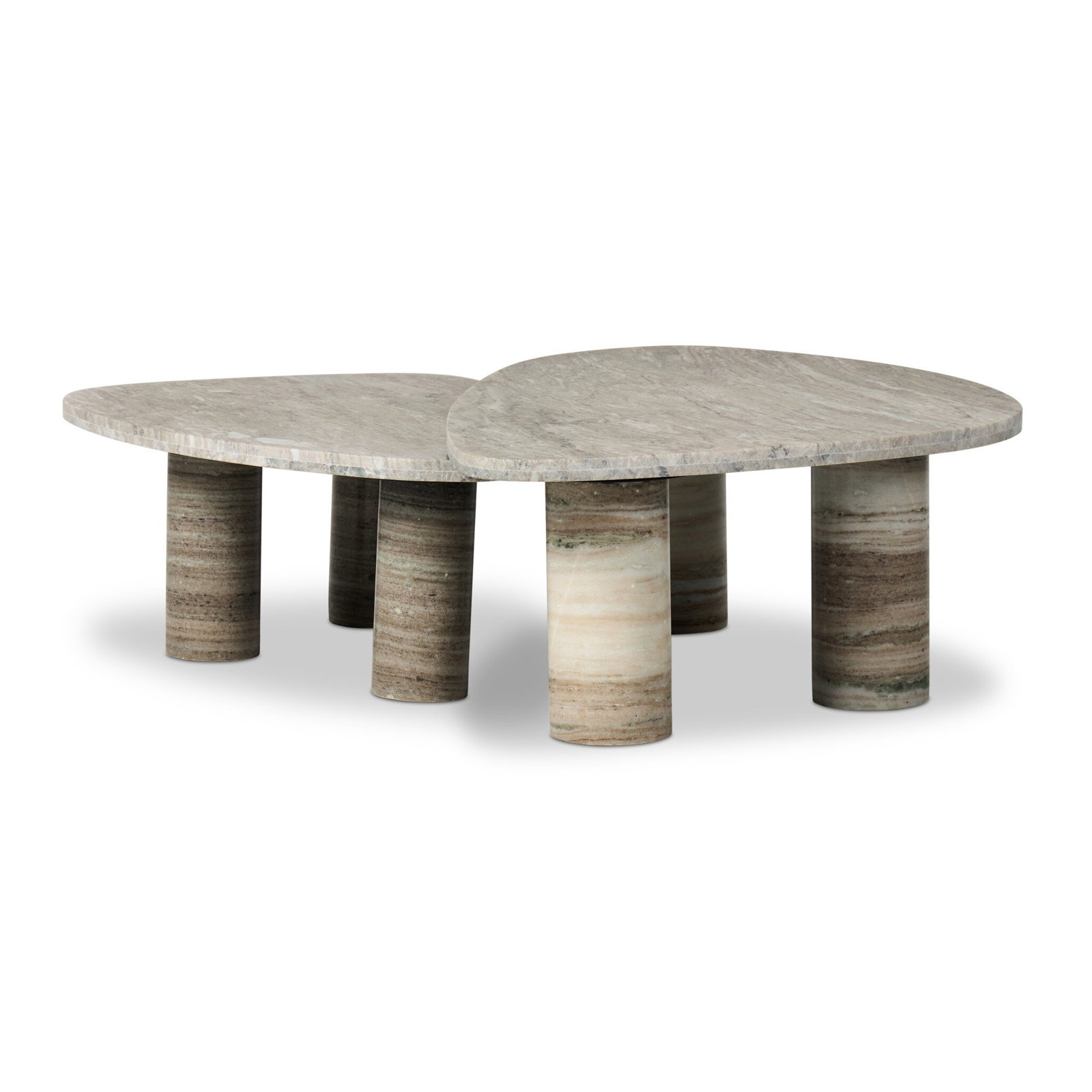 Katla 48" Genuine Marble Coffee Table Set, Antique White Marble, White/Brown