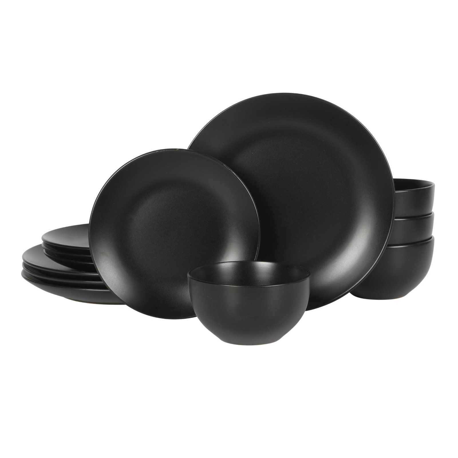 Gibson Home Queenslane 12 Piece Stoneware Matte Dinnerware Set - Matte Blue, Black