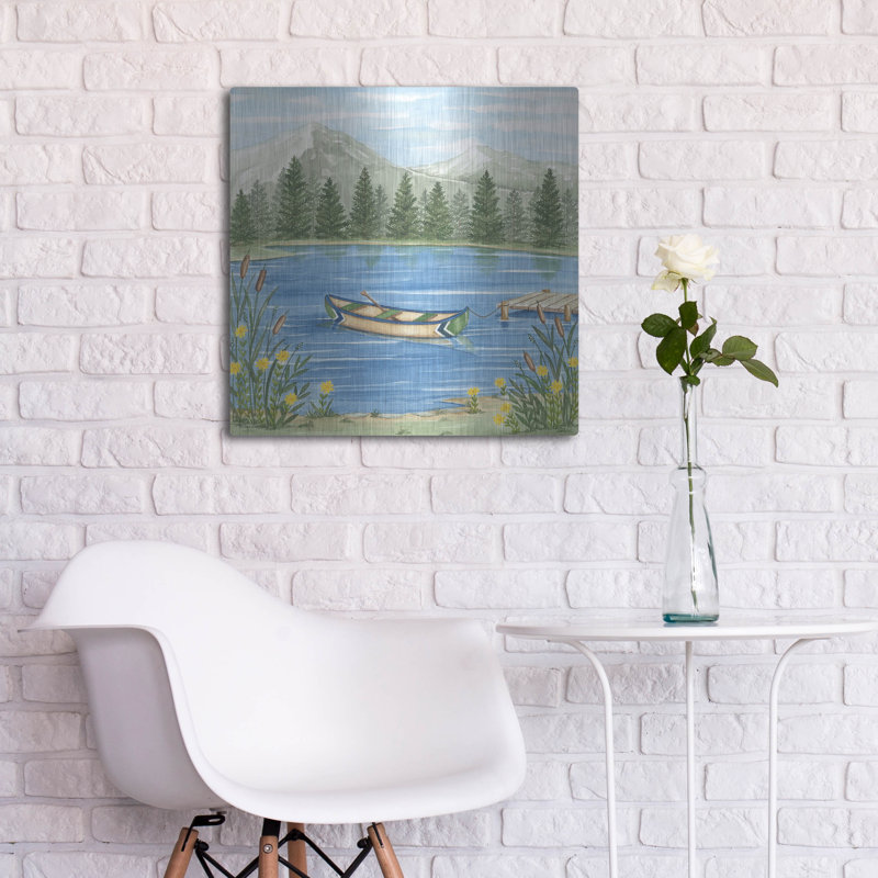 Art mural en métal luxueux «Canoeing On The Lake» par Deb Strain, 24 po x 24 po, H 24 po x l 24 po