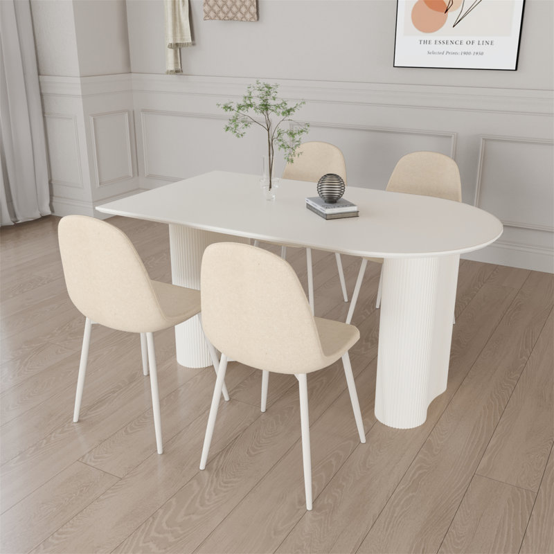Cream MDF Dining Table with 4 Linen Chairs Set