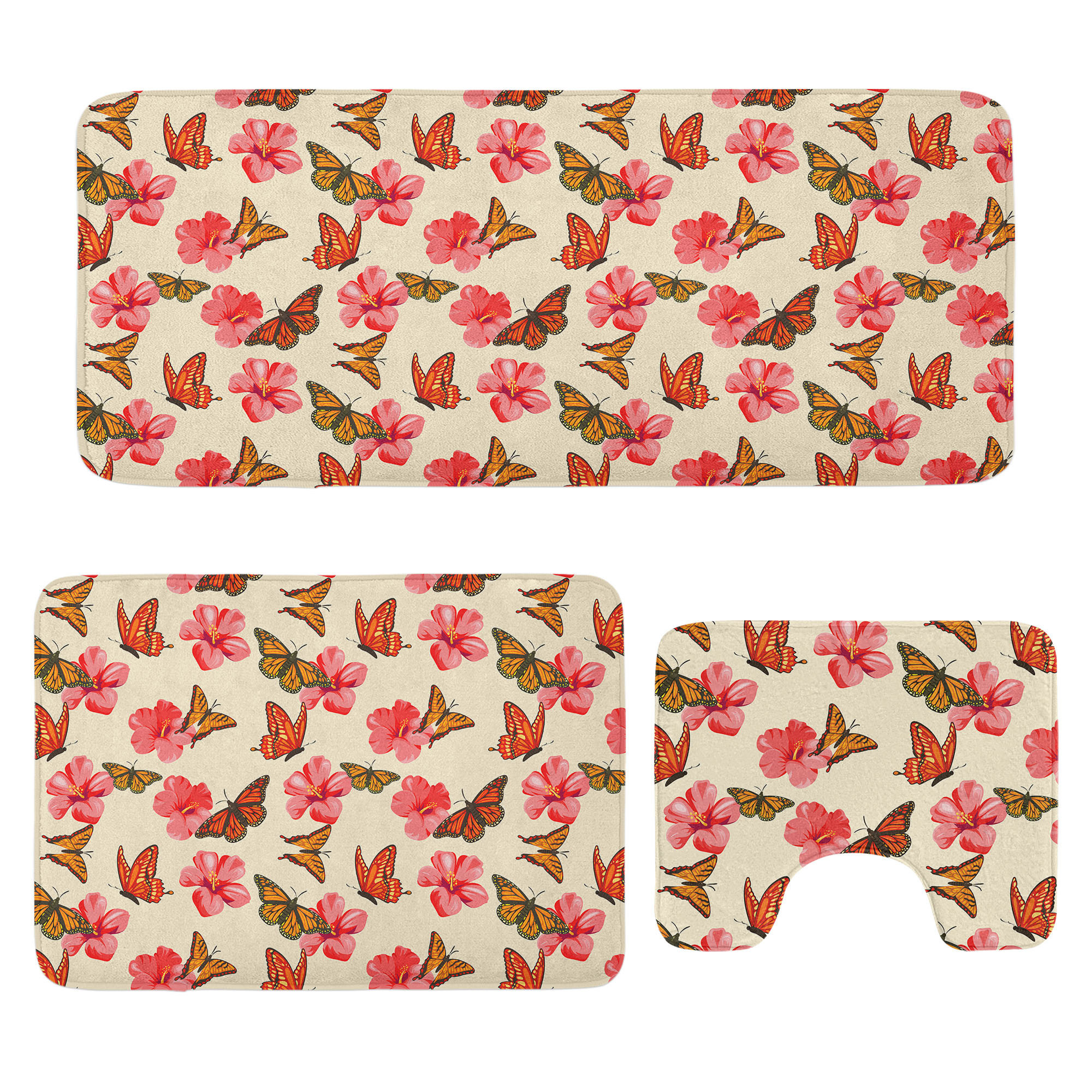 Dakota Fields Flowers Insects Bathroom Rug Set 3 Pieces U-Shape ...