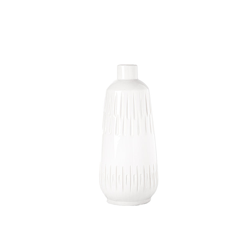Vase en céramique, H 12,5 po x l 5,75 po x P 5,75 po, Blanc