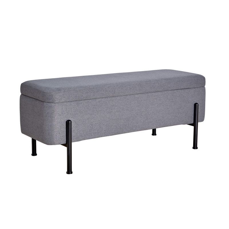 Avdain 110cm Wide Velvet Rectangle No Pattern Standard Ottoman with Storage, Dark Grey
