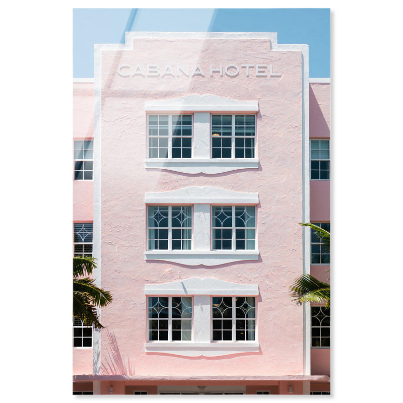 Façade de l'hôtel Cabana, impression acrylique par Notoriart, prête à être accrochée, H 15 po x l 10 po