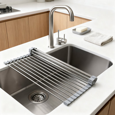 Over The Sink Dish Drying Rack, Foldable Stainless Steel Collapsible Dish Drainer For Kitchen Counter Space Saving, Multi-Purpose Kitchen Organizer