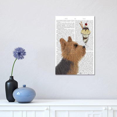 Yorkshire Terrier Ice Cream, Print BG by Fab Funky - Wrapped Canvas Print