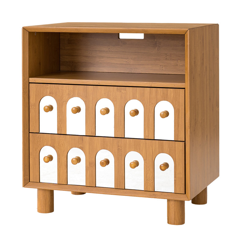 Table de chevet, table de chevet avec tablette de rangement et tiroirs, Naturel / Blanc