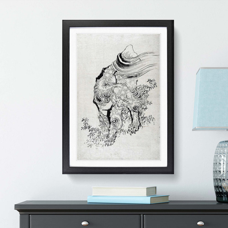 Mythical Creature by Katsushika Hokusai - Picture Frame Painting Print, 65cm H x 48cm W x 2cm D, Black Framed