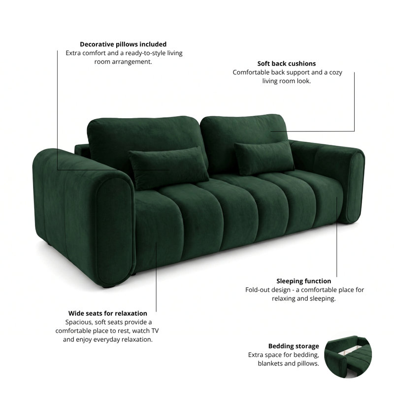 3 Seater Sofa Bed with Cushions, Dark green RIVIERA 38