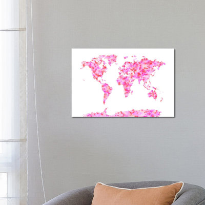 Love Hearts Map of the World by Michael Tompsett - 1 Piece Wrapped Canvas Painting