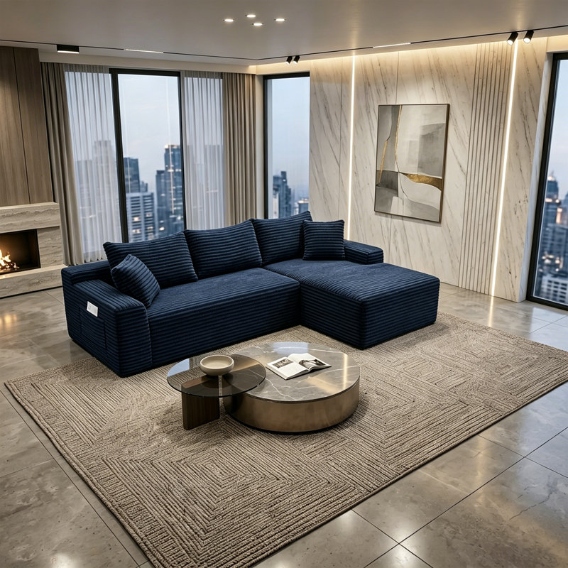 Canapé modulaire surdimensionné en L surdimensionné avec méridienne réversible et coussins décoratifs, sans assemblage