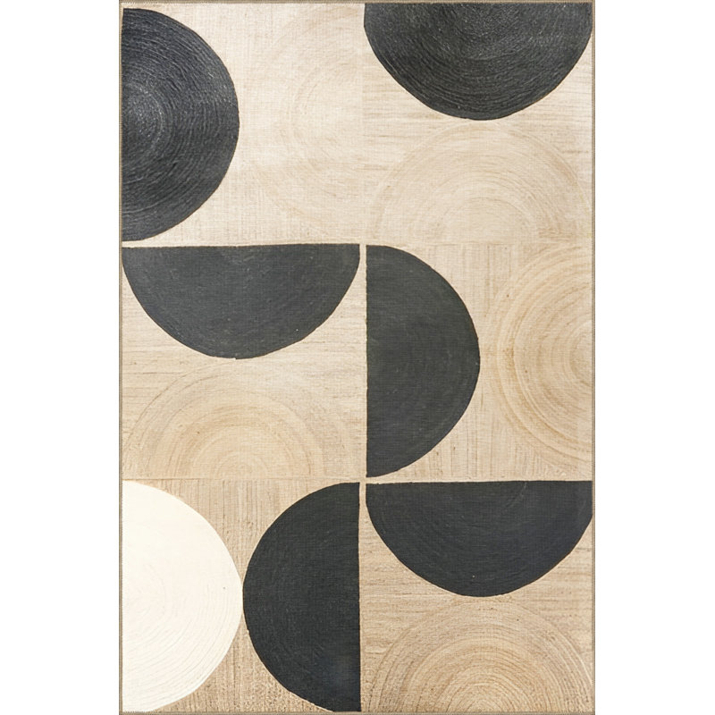 Tapis décoratif multicolore noir et beige à motif de cercles multicolores, Tapis de couloir 3 pi 9,81 po x 9 pi 10,11 po