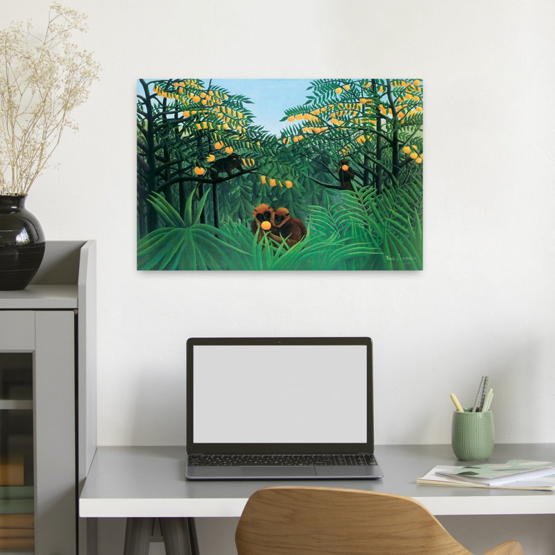 The Tropics Abstract Contemporary Monkey Forest Landscape Wall Art Print by Henri Rousseau - Wrapped Canvas Print