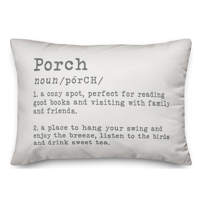 Textual Outdoor Throw Pillow, White/Gray