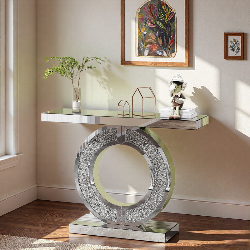 Console avec miroir en argent et base double
