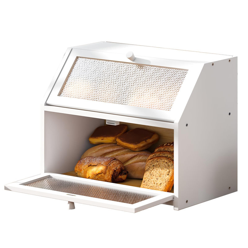Boîte à pain pour corbeille de comptoir de cuisine à double couche avec boîte à pain très grande capacité de ferme avec fenêtres à motif de losanges (blanc, grand)