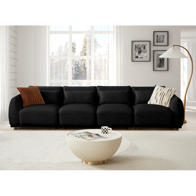 Owades 127.95'' Upholstered Sofa, Black Wool
