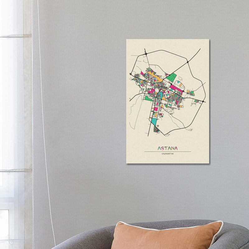 Astana, Kazakhstan Map by Ayse Deniz Akerman - Print on Canvas, Wrapped Canvas, 66.04 cm H x 45.72 cm W x 1.91 cm D
